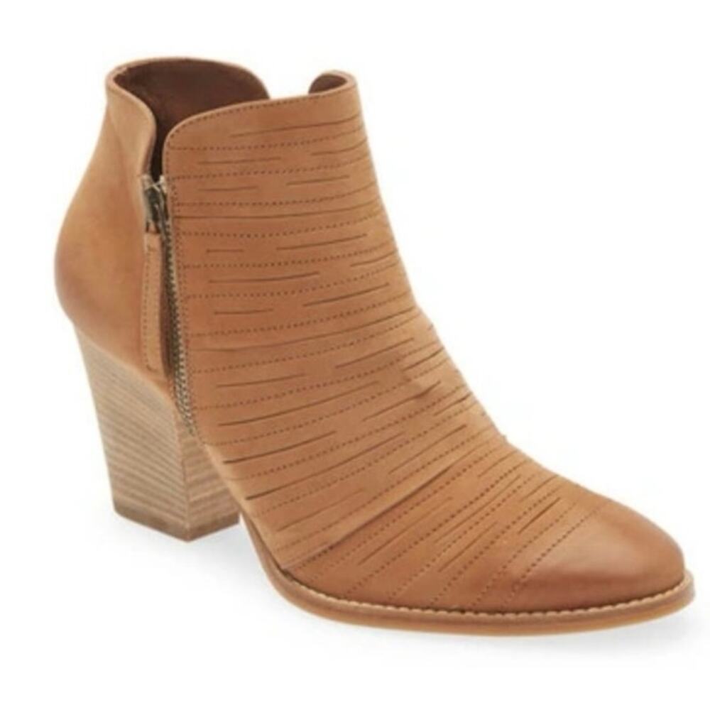 Paul Green Malibu Sliced Tan Leather Stacked Heel Boots UK 5.5 / US 8